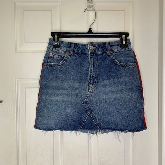 Topshop Raw Hem Jean Skirt Side Stripes - Picture 1 of 7